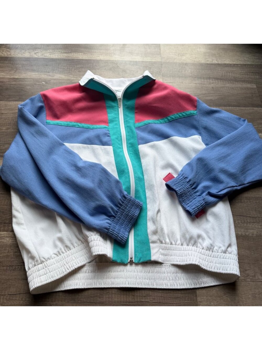 Alfred Dunner Petite 16 Colorblock Zip-Up Jacket Blue White & Pink Made In USA